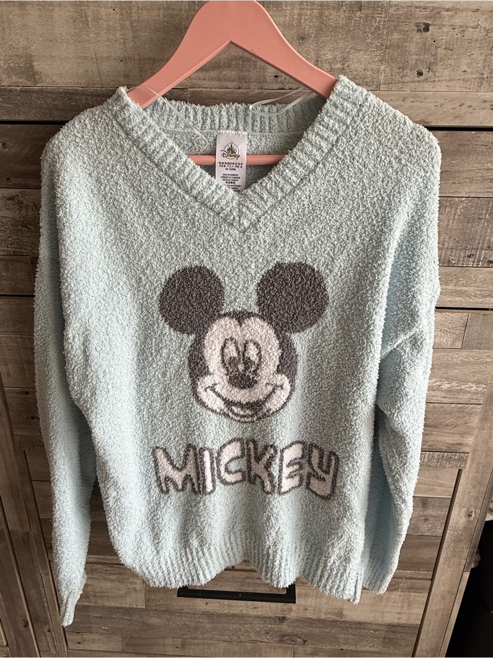 Disney Plush Mickey V-Neck Sweater - Pale Blue and Gray